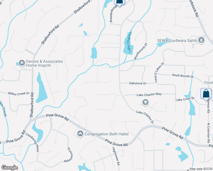 map of restaurants, bars, coffee shops, grocery stores, and more near 1055 Riceland Court in Roswell