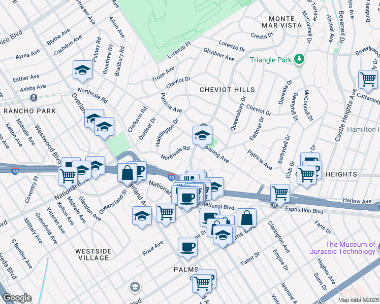 map of restaurants, bars, coffee shops, grocery stores, and more near 10300 Northvale Road in Los Angeles