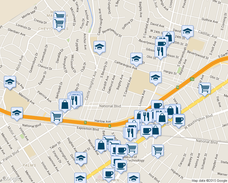 map of restaurants, bars, coffee shops, grocery stores, and more near 3117 Bagley Avenue in Los Angeles