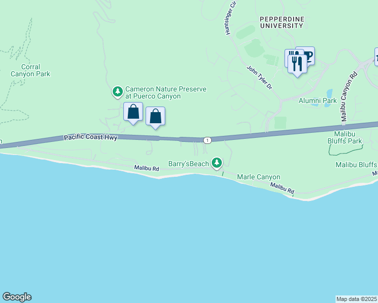 map of restaurants, bars, coffee shops, grocery stores, and more near 24834 California 1 in Malibu