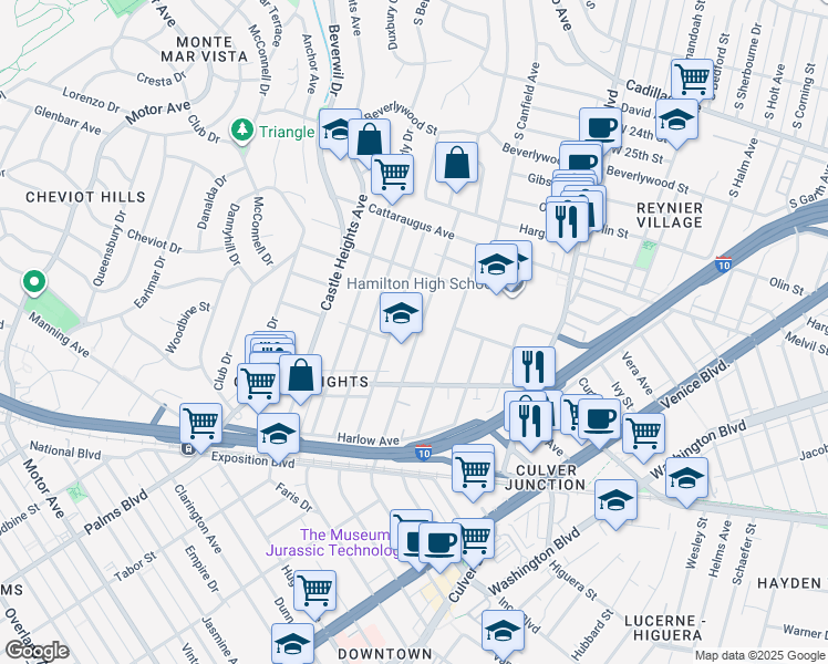 map of restaurants, bars, coffee shops, grocery stores, and more near 3127 Bagley Avenue in Los Angeles