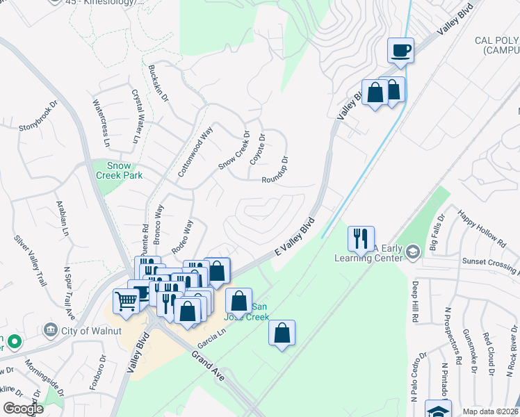 map of restaurants, bars, coffee shops, grocery stores, and more near 22058 Manarola Way in Walnut