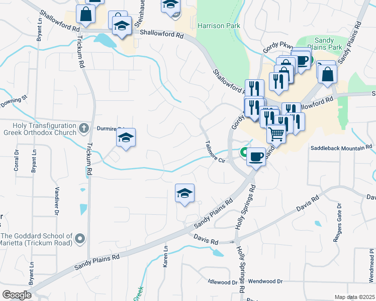 map of restaurants, bars, coffee shops, grocery stores, and more near 2810 Cranmore Court in Marietta