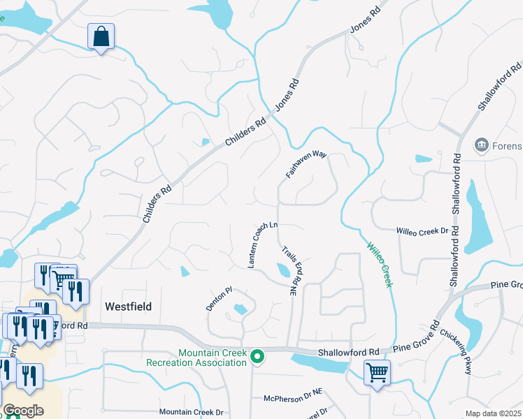 map of restaurants, bars, coffee shops, grocery stores, and more near 4864 Grandview Trace in Roswell