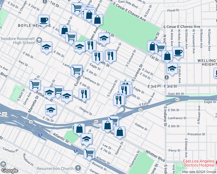 map of restaurants, bars, coffee shops, grocery stores, and more near 514 South Grande Vista Avenue in Los Angeles