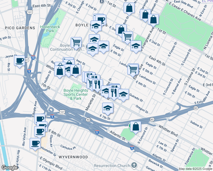 map of restaurants, bars, coffee shops, grocery stores, and more near 2800 Guirado Street in Los Angeles