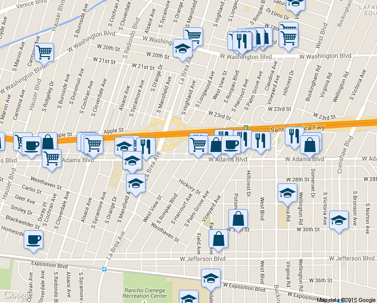 map of restaurants, bars, coffee shops, grocery stores, and more near 2501 South West View Street in Los Angeles
