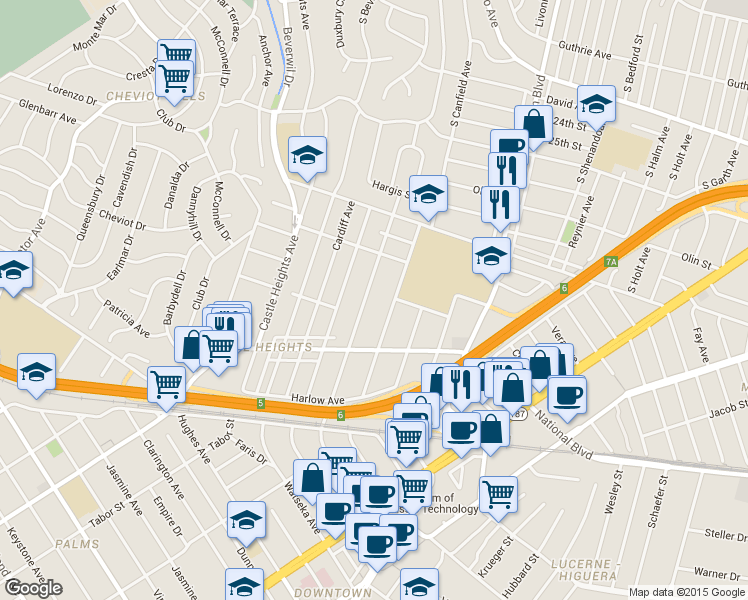 map of restaurants, bars, coffee shops, grocery stores, and more near 3038 Bagley Avenue in Los Angeles