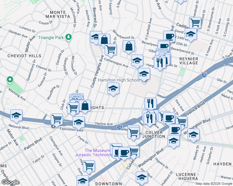map of restaurants, bars, coffee shops, grocery stores, and more near 3038 Bagley Avenue in Los Angeles