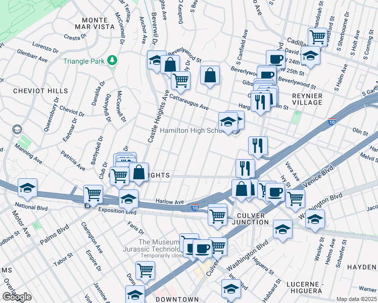 map of restaurants, bars, coffee shops, grocery stores, and more near 3038 Bagley Avenue in Los Angeles
