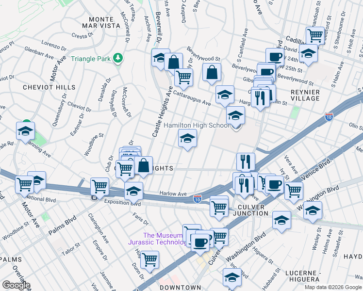 map of restaurants, bars, coffee shops, grocery stores, and more near 3109 Oakhurst Avenue in Los Angeles