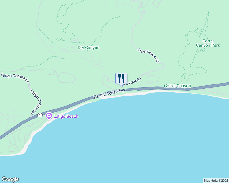 map of restaurants, bars, coffee shops, grocery stores, and more near 26023 Pacific Coast Highway in Malibu