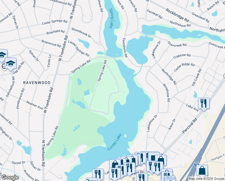 map of restaurants, bars, coffee shops, grocery stores, and more near 703 Spring Lake Road in Columbia