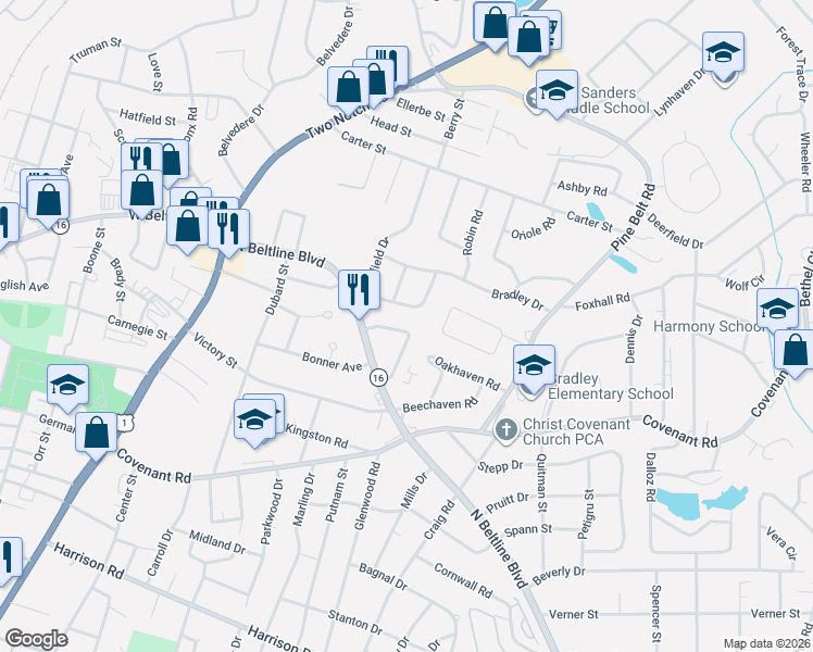 map of restaurants, bars, coffee shops, grocery stores, and more near 3034 Lindenwood Drive in Columbia