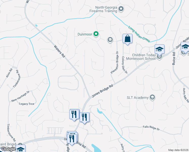 map of restaurants, bars, coffee shops, grocery stores, and more near 615 Waterview Trail in Alpharetta