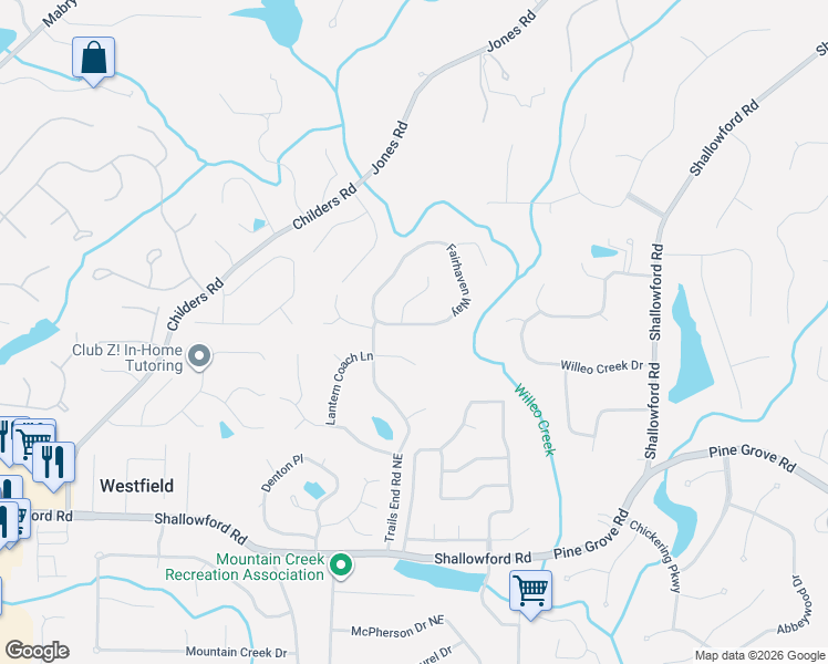 map of restaurants, bars, coffee shops, grocery stores, and more near 4946 Fairhaven Way in Roswell