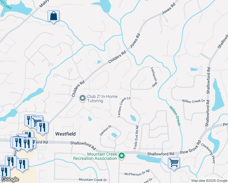map of restaurants, bars, coffee shops, grocery stores, and more near 3458 Ellenwood Court Northeast in Roswell