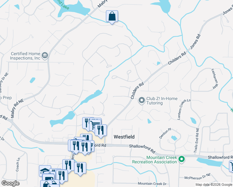map of restaurants, bars, coffee shops, grocery stores, and more near 4536 Vendome Place in Roswell