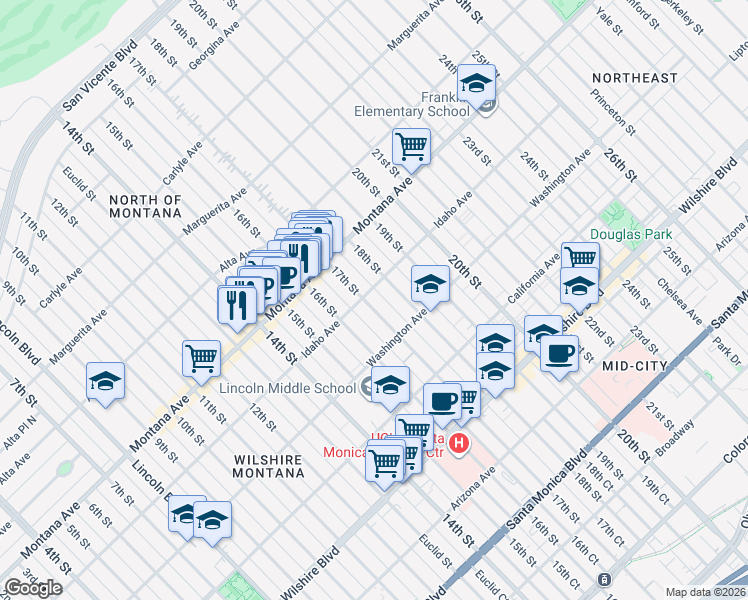 map of restaurants, bars, coffee shops, grocery stores, and more near 907 17th Street in Santa Monica