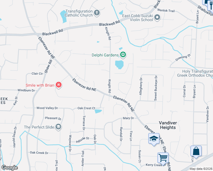 map of restaurants, bars, coffee shops, grocery stores, and more near 3341 Knight Road in Marietta