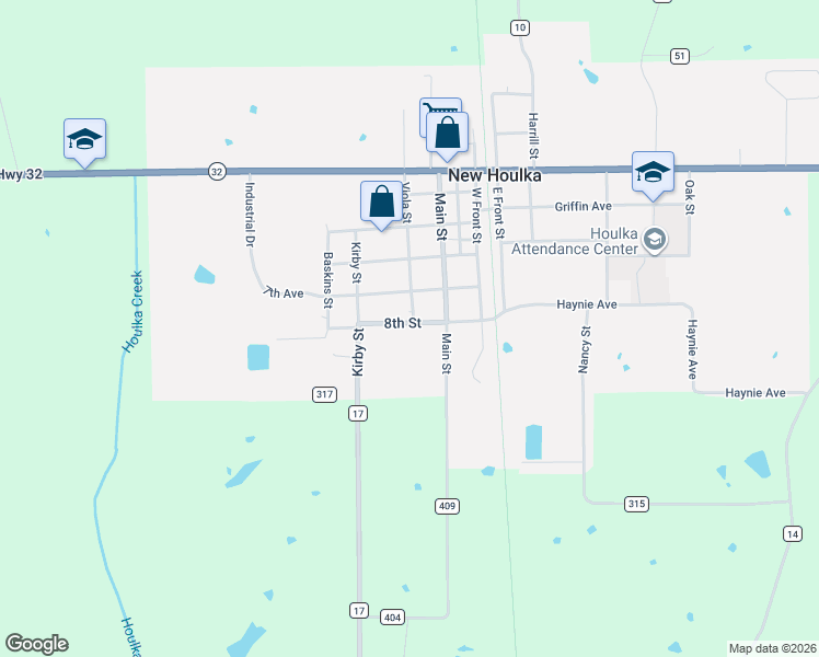 map of restaurants, bars, coffee shops, grocery stores, and more near 305 8th Street in New Houlka