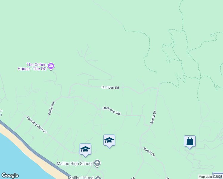map of restaurants, bars, coffee shops, grocery stores, and more near 29901 Cuthbert Road in Malibu