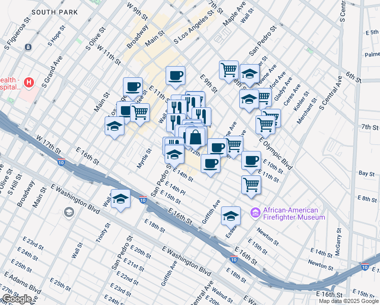 map of restaurants, bars, coffee shops, grocery stores, and more near 721 East 12th Street in Los Angeles