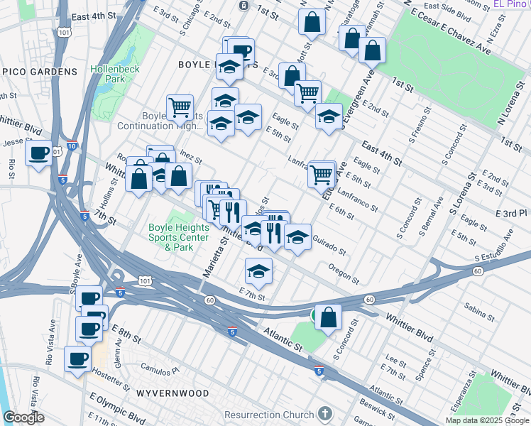 map of restaurants, bars, coffee shops, grocery stores, and more near 2800 Guirado Street in Los Angeles