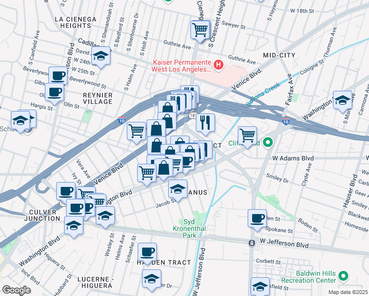 map of restaurants, bars, coffee shops, grocery stores, and more near 2649 La Cienega Avenue in Los Angeles