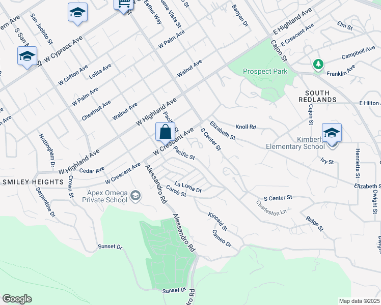 map of restaurants, bars, coffee shops, grocery stores, and more near 1319 Pacific Street in Redlands