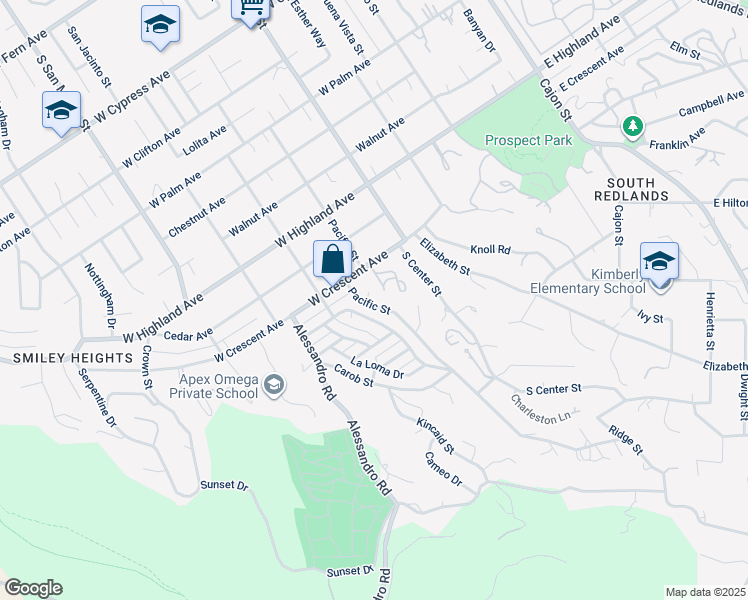 map of restaurants, bars, coffee shops, grocery stores, and more near 1317 Pacific Street in Redlands