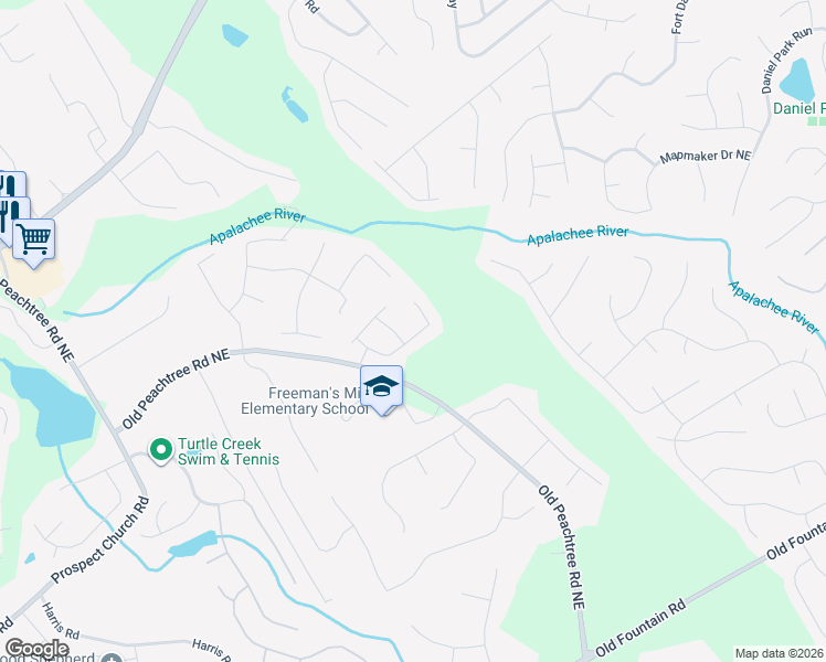 map of restaurants, bars, coffee shops, grocery stores, and more near 2358 Radcliff Drive in Lawrenceville