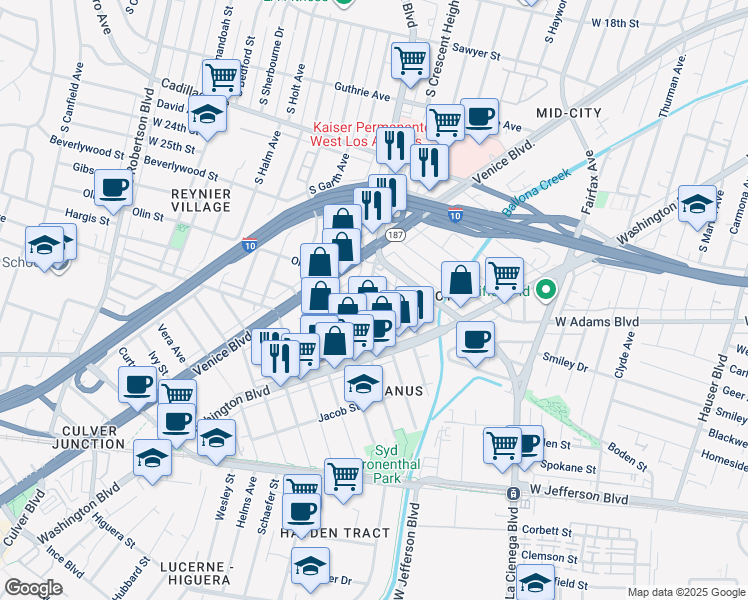 map of restaurants, bars, coffee shops, grocery stores, and more near 2649 La Cienega Avenue in Los Angeles