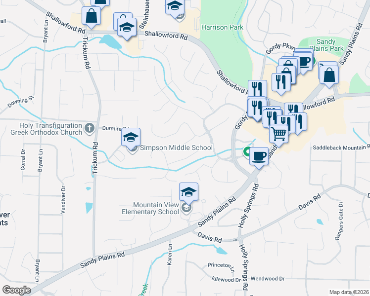 map of restaurants, bars, coffee shops, grocery stores, and more near 2806 Cranmore Ct in Marietta