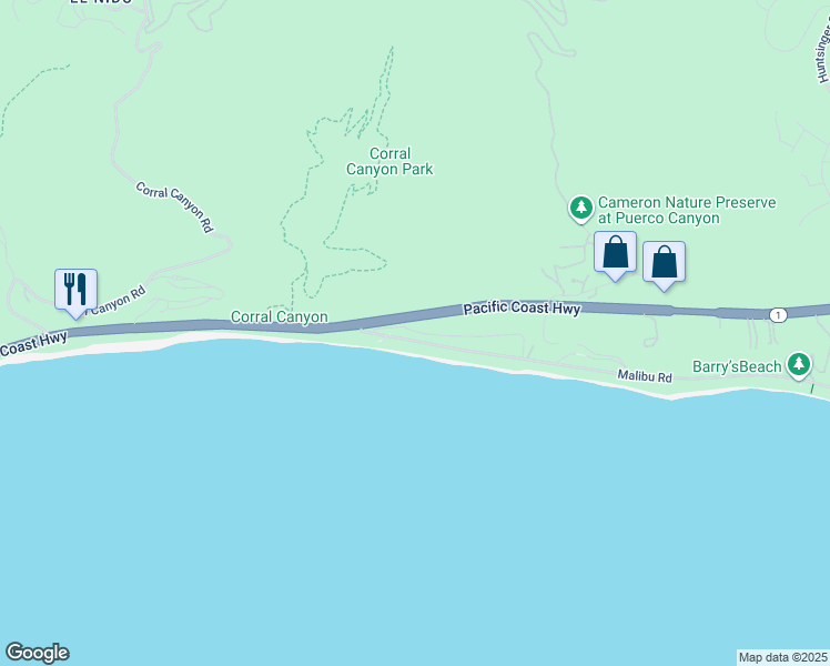 map of restaurants, bars, coffee shops, grocery stores, and more near 25439 Malibu Road in Malibu