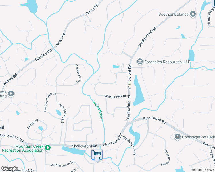 map of restaurants, bars, coffee shops, grocery stores, and more near 2075 Shallowford Park Manor in Roswell