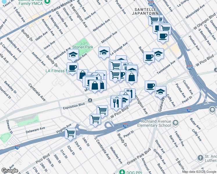 map of restaurants, bars, coffee shops, grocery stores, and more near in Los Angeles