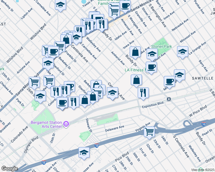 map of restaurants, bars, coffee shops, grocery stores, and more near in Los Angeles County