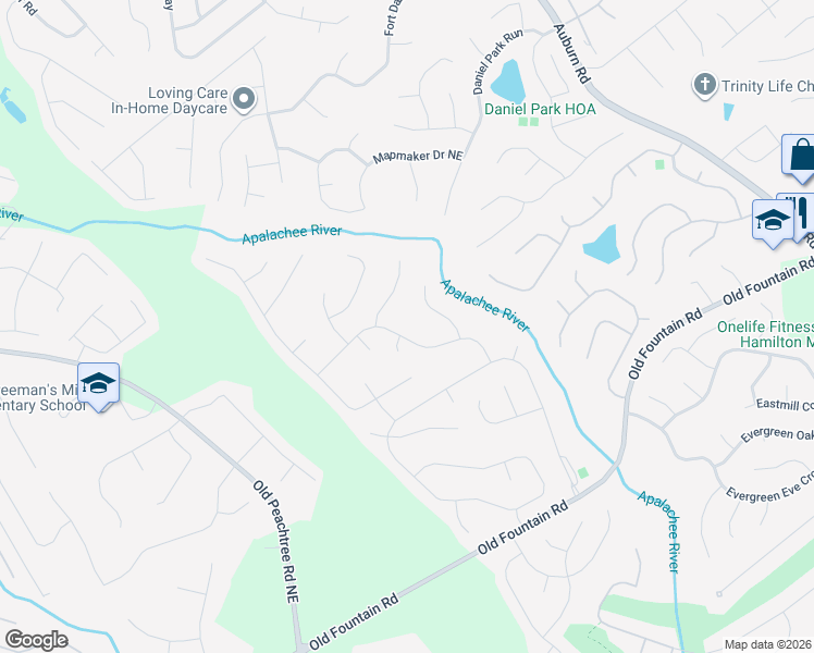 map of restaurants, bars, coffee shops, grocery stores, and more near 2530 Cordillo Drive in Dacula