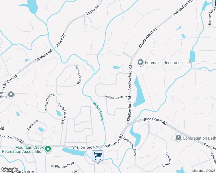 map of restaurants, bars, coffee shops, grocery stores, and more near 2075 Shallowford Park Manor in Roswell