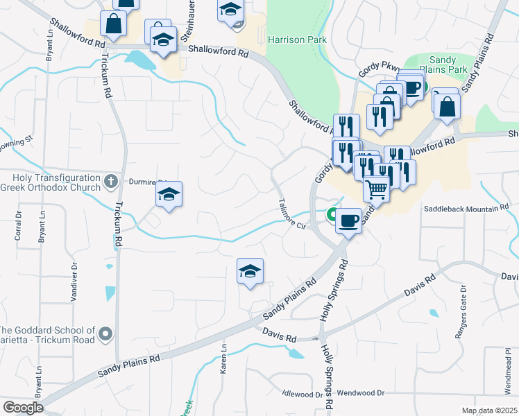 map of restaurants, bars, coffee shops, grocery stores, and more near 2810 Cranmore Court in Marietta