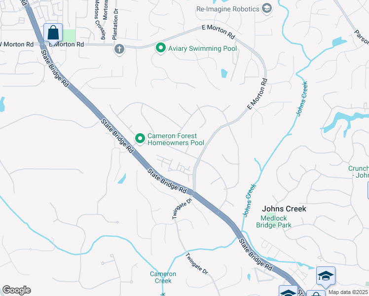 map of restaurants, bars, coffee shops, grocery stores, and more near 5215 Skidaway Drive in Alpharetta