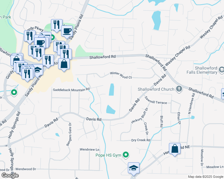 map of restaurants, bars, coffee shops, grocery stores, and more near 3447 Williams Road Northeast in Marietta