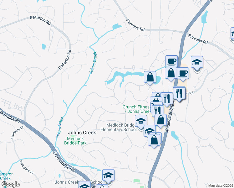 map of restaurants, bars, coffee shops, grocery stores, and more near 5655 Lake Manor Trace in Alpharetta