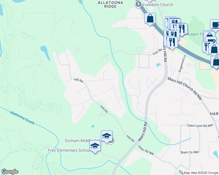 map of restaurants, bars, coffee shops, grocery stores, and more near 3227 Aviary Court in Acworth