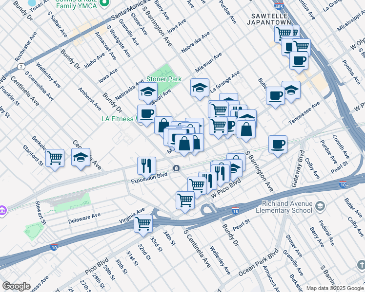 map of restaurants, bars, coffee shops, grocery stores, and more near 11845 West Olympic Boulevard in Los Angeles