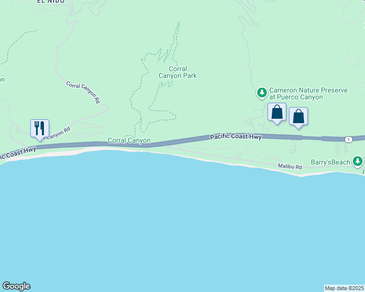 map of restaurants, bars, coffee shops, grocery stores, and more near 25439 Malibu Road in Malibu