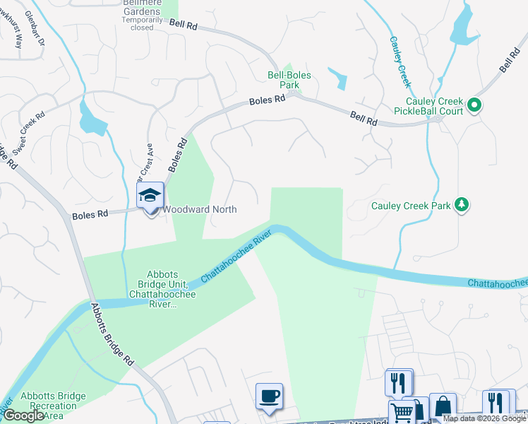 map of restaurants, bars, coffee shops, grocery stores, and more near 130 Wood River Ct in Duluth
