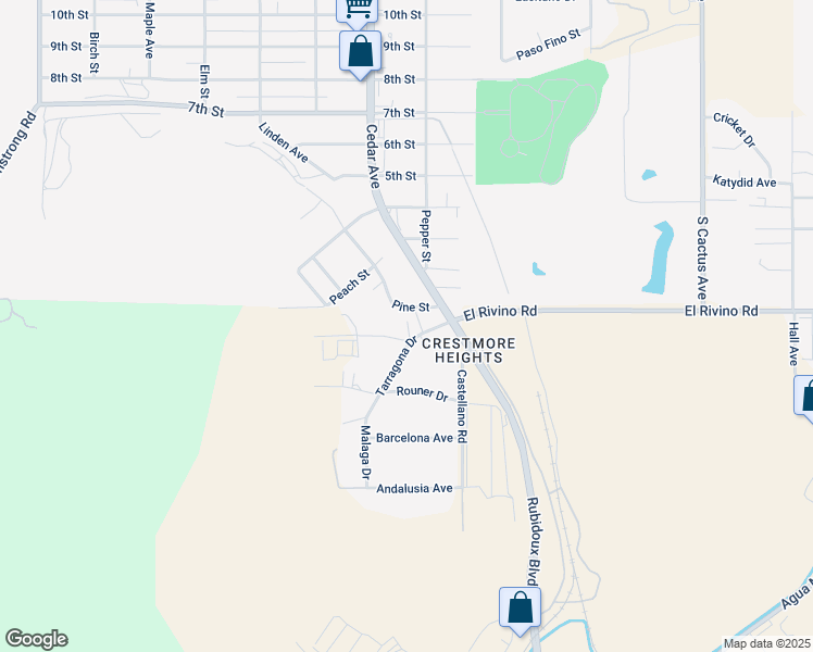 map of restaurants, bars, coffee shops, grocery stores, and more near 6059 Alicante Avenue in Riverside