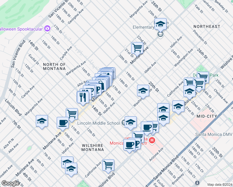 map of restaurants, bars, coffee shops, grocery stores, and more near 844 17th Street in Santa Monica